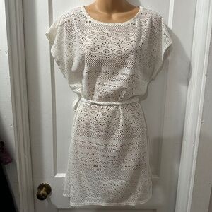 Merona‎ White Crochet Swim Coverup with Belt in L